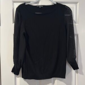 Black Knit Top with Sheer Sleeves